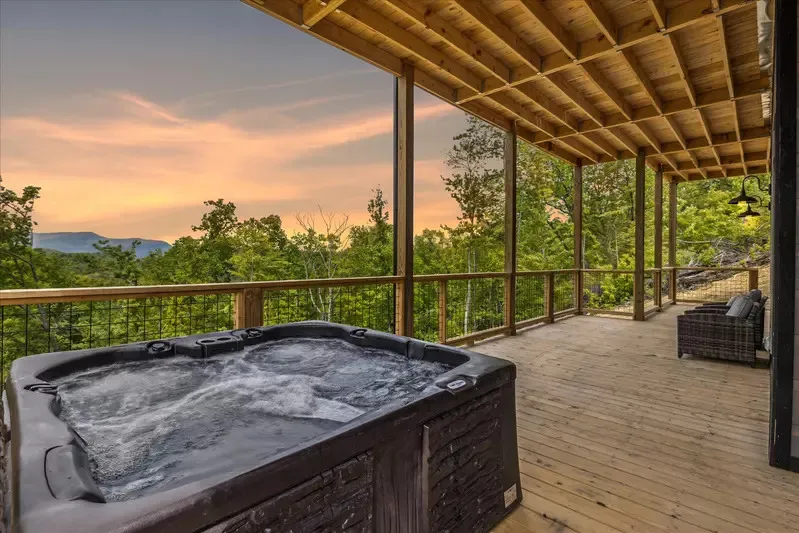 Southern Comfort cabin hot tub with mountain view